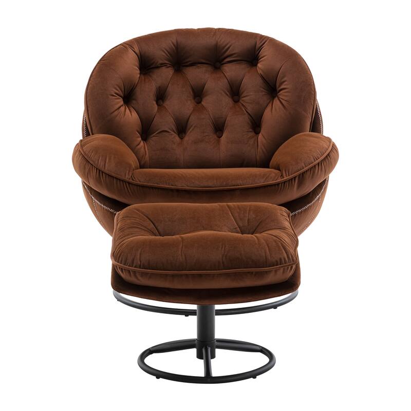 Velvet Swivel Accent Chair with Ottoman & Metal Legs (360° Rotation)