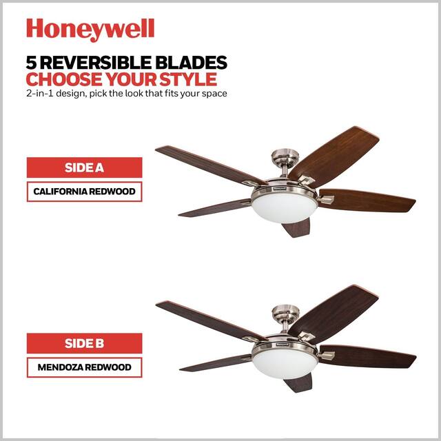 48" Honeywell Carmel Brushed Nickel Ceiling Fan with Integrated Light and Remote