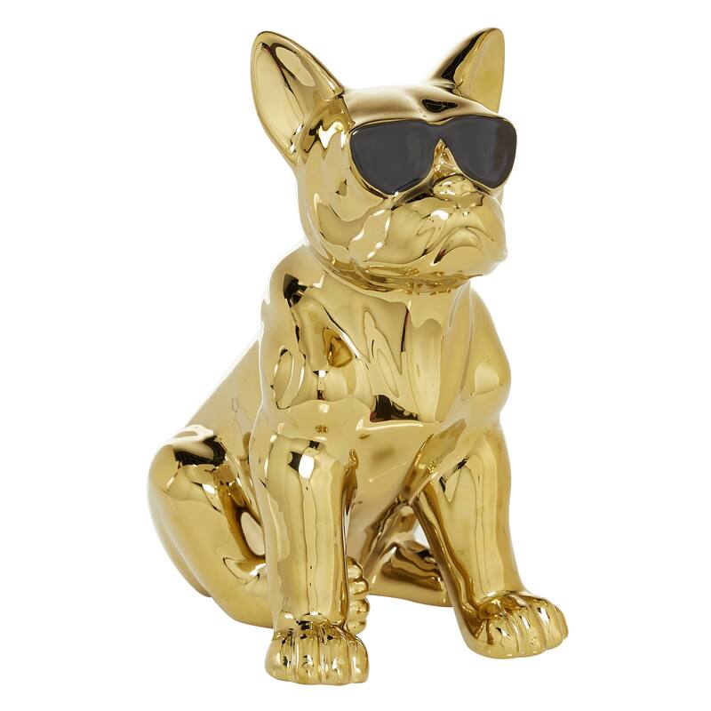 CosmoLiving by Cosmopolitan Ceramic Bulldog Sculpture with Sunglasses - Silver, Gold, Multi Colored