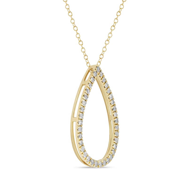 1/6ct - 1ct TDW 14K Gold Open Pear Diamond Pendant Necklace for Women