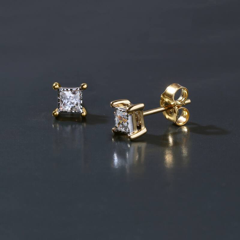 1/20ct to 3/4ct TDW Diamond Solitaire Stud Earrings in Silver for Women - 1/6 ct - Yellow