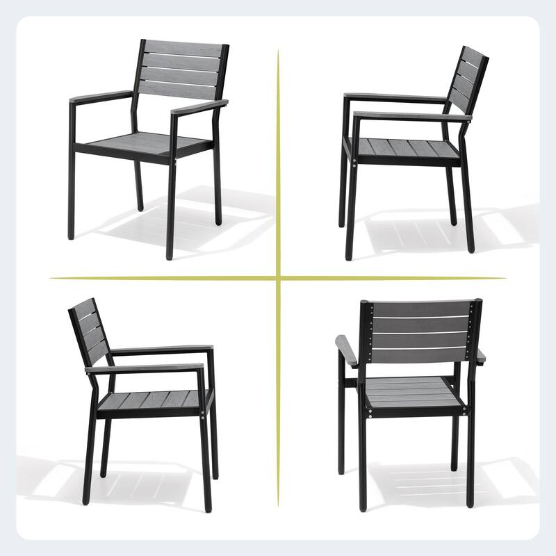 7-Piece Outdoor Dining Set Aluminum Rectangle Patio Dining Table with Umbrella Hole and Stackable Chairs