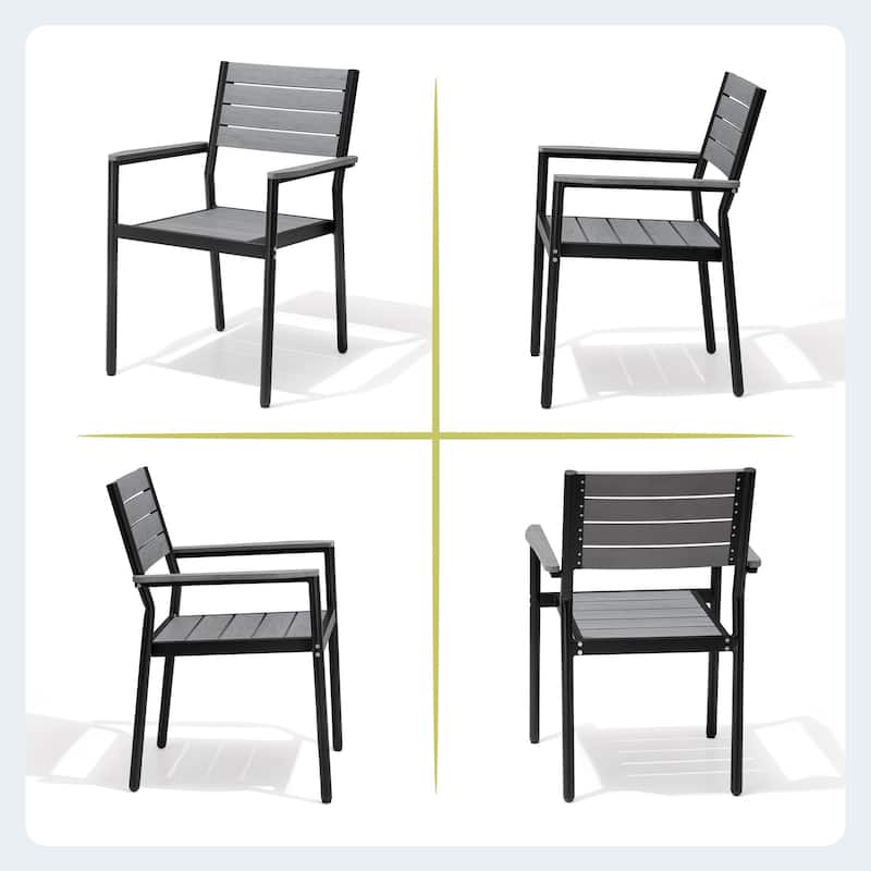 7-Piece Patio Dining Set Aluminum Dining Table with Umbrella Hole and Stackable Chairs