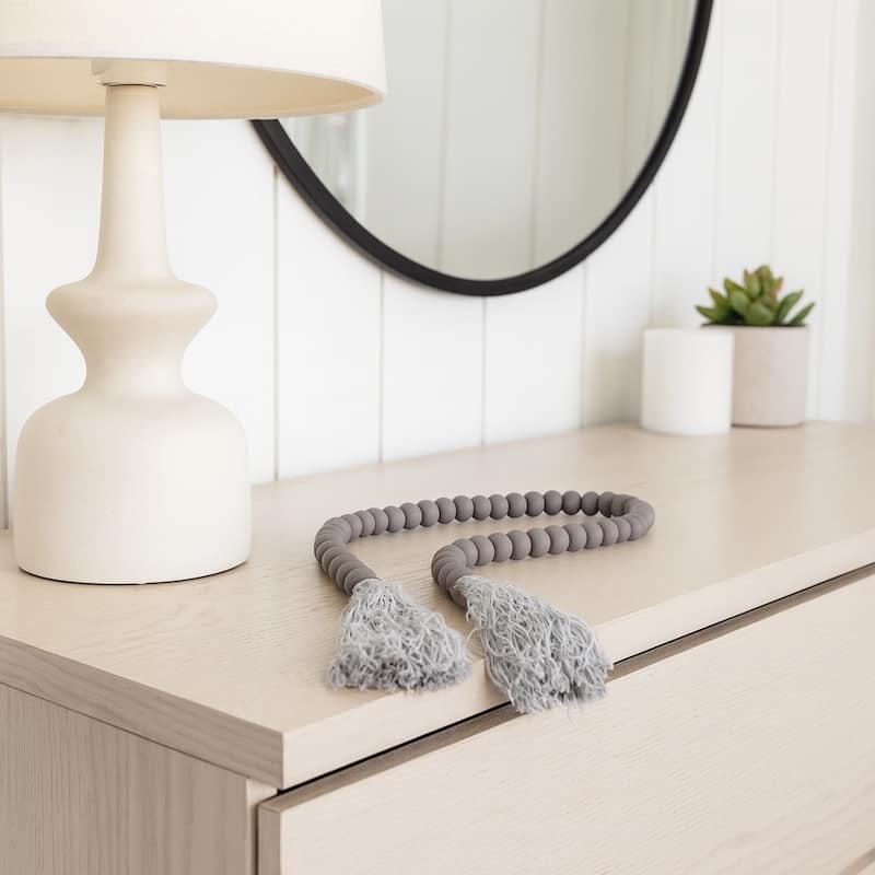 Wood Beads, Natural Finish, Bohemian Macrame Wall Decor and Home Accent for Living Rooms and Bedrooms - 45" x 1" x 1"