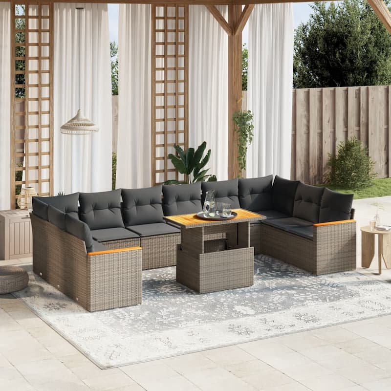 vidaXL Garden Sofa Set Grey PE rattan Large Adjustable Armrests - 21.7 x 39.4 x 28.7