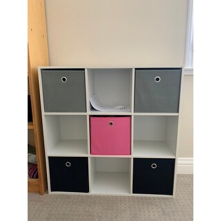 Simple Living 'Jolie' White Bookcase with Five Fabric Bins - 29.5"h x 35.5"w x 10.75"d