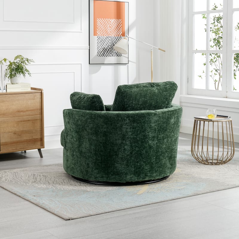 Swivel Accent Barrel Chair and Half Swivel Sofa With 3 Pillows 360 Degree Swivel Round Sofa