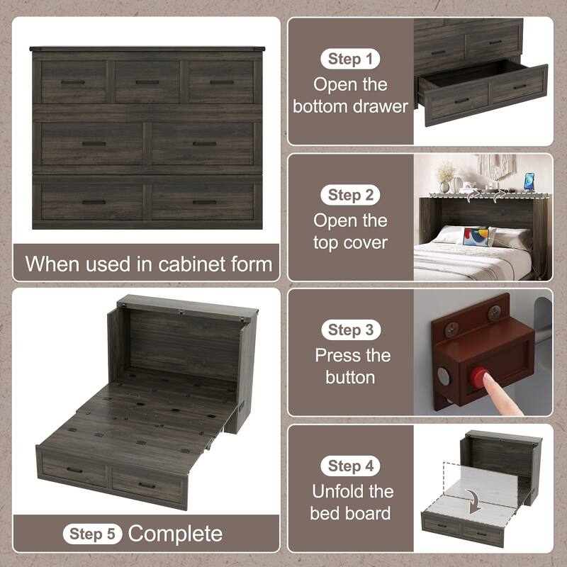 Modern Murphy Bed Cabinet Bed with Drawer Charging Station