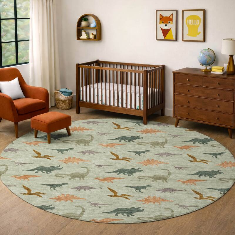Machine Washable Indoor/ Outdoor Modern Dinosaur Chantille Rug