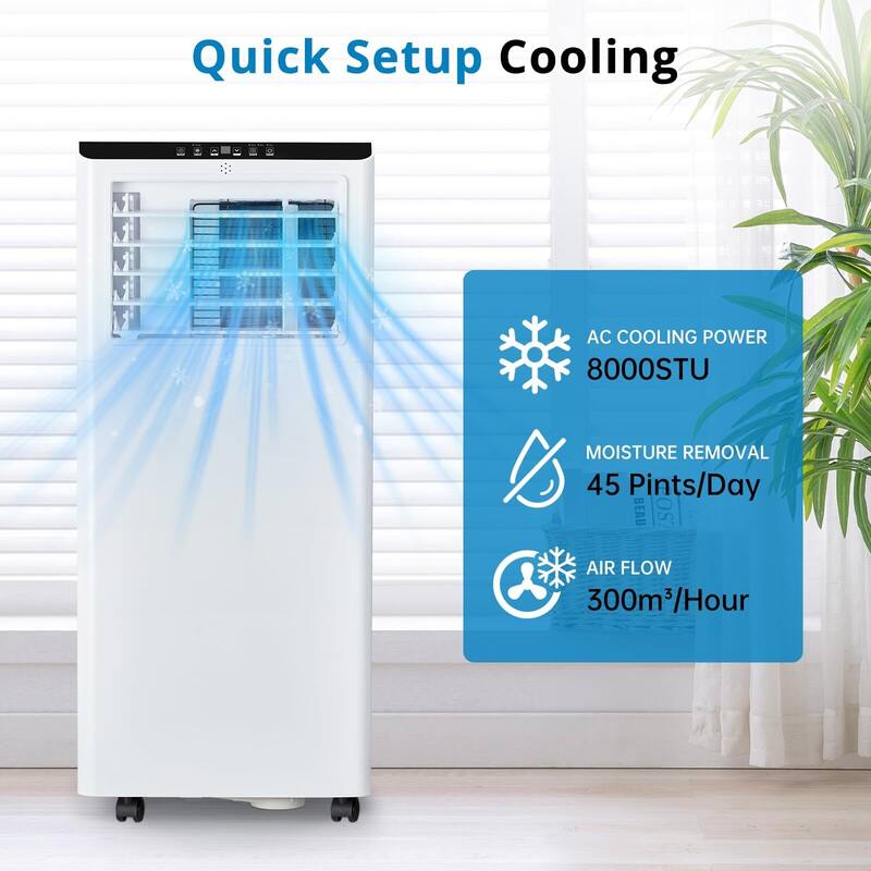 8,000 BTU Portable Air Conditioner with Remote Control, Portable AC for Room up to 350 Sq. Ft