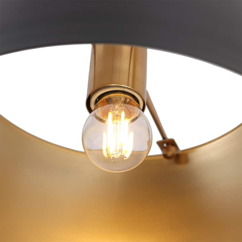 Patiy 10.6inch Modern Black Metal Dome Pendant Lights Industrial Drum Brass for Kitchen Island - D 10.6'' x H 67''
