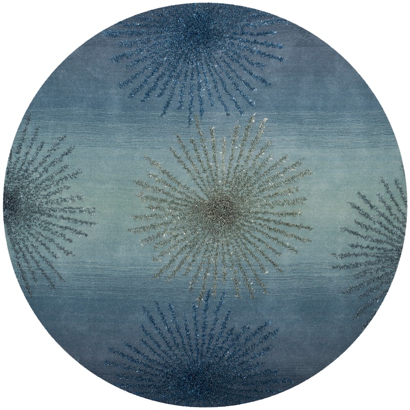 SAFAVIEH Handmade Soho Miyase Burst New Zealand Wool Rug - 6' x 6' Round - Denim