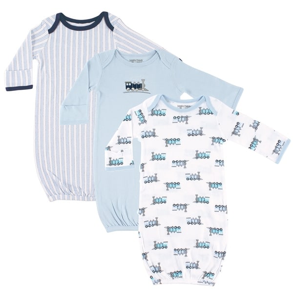 slide 1 of 1, Luvable Friends Baby Boy Cotton Gowns, Train Preemie-Newborn - Train