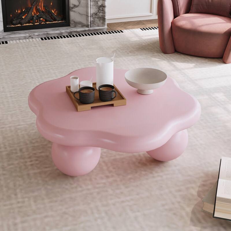 Cloud Shaped Coffee Table, Petal-Shaped Modern Minimalist Coffee Table with Spherical Legs