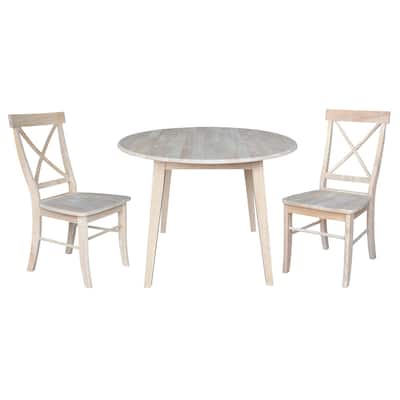 42" Solid Wood Round Dual Drop Leaf Table with Dining Chairs