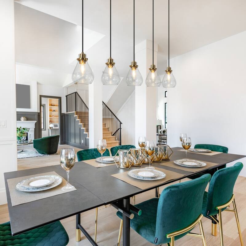 Malury Mid-century Modern 5-light Cluster Linear Teardrop Glass Pendant Bar Chandelier for Kitchen Island