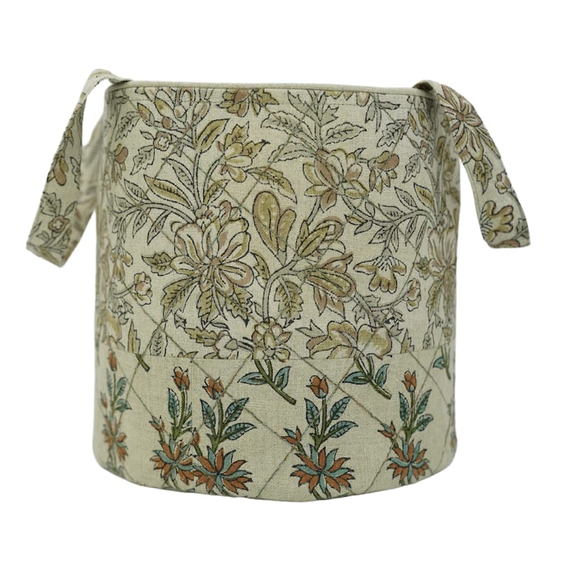 Fabdivine Handmade Floral Room Décor Nursery Storage Basket - Kudrat-Turquoise Blue, Brown - 10"X7"
