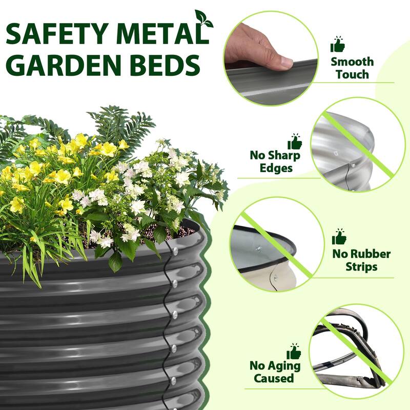 Outdoor 12 ft. x 3 ft. x 1.5 ft. Oval Extra Large Metal Anti-Rust Raised Garden Bed in Gray For Vegetables and Flowers