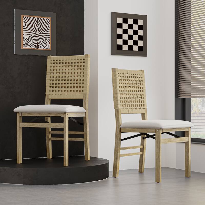 HOMEFUN Scandinavian Style Solid Wood Frame Folding Dining Chair(set of 2) for Kitchen,Living Room and Small Space - Woven Back1