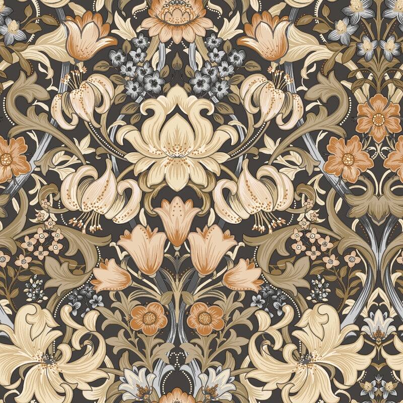 Fleurmont Floral Tapestry Non-Pasted Wallpaper - Covers 56 Square Feet - Charcoal