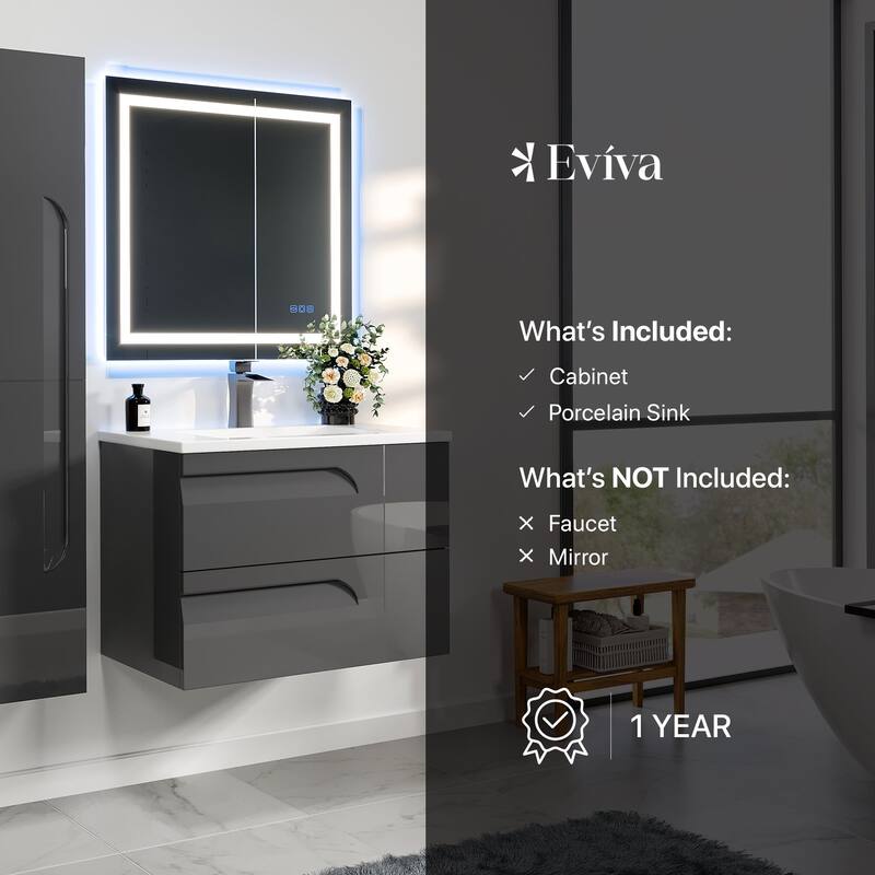 Eviva Joy 24" Wall Mount Bathroom Vanity with Porcelain Top