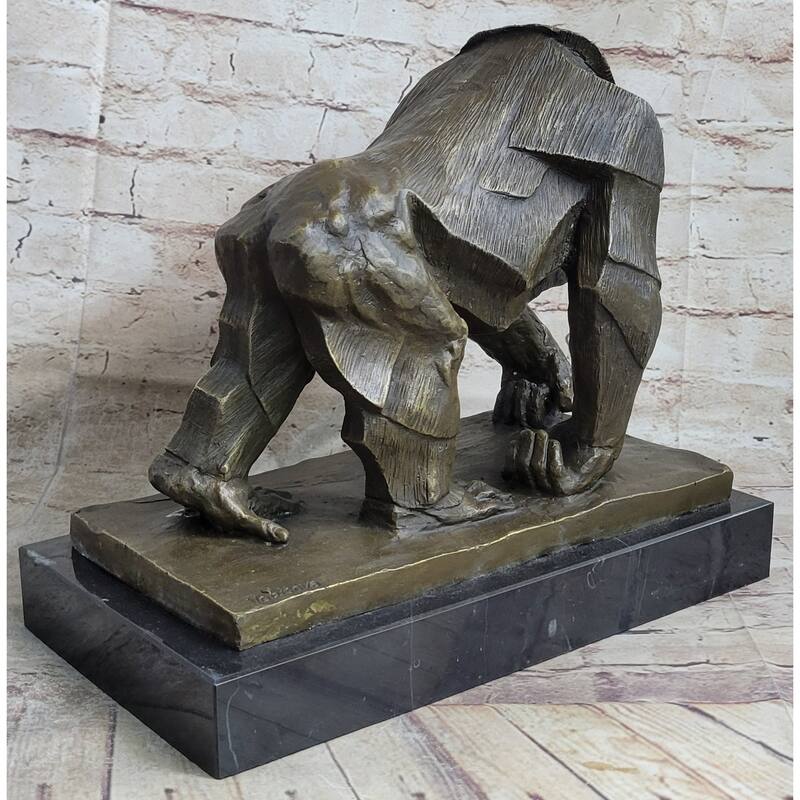 Gorilla Sculpture Statue Figure Bronze Metal Signed Art On Marble Base By Vobisova
