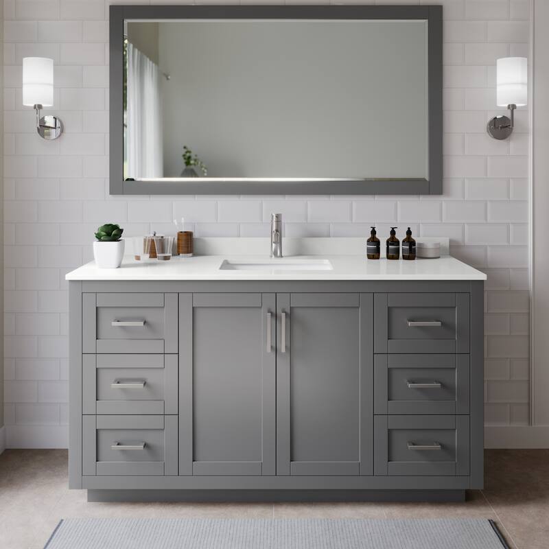 Wyndham Collection WCF292966S-QTZ-UNSMXX Miranda 66" Free Standing - Dark Gray / White Quartz Top / Brushed Nickel