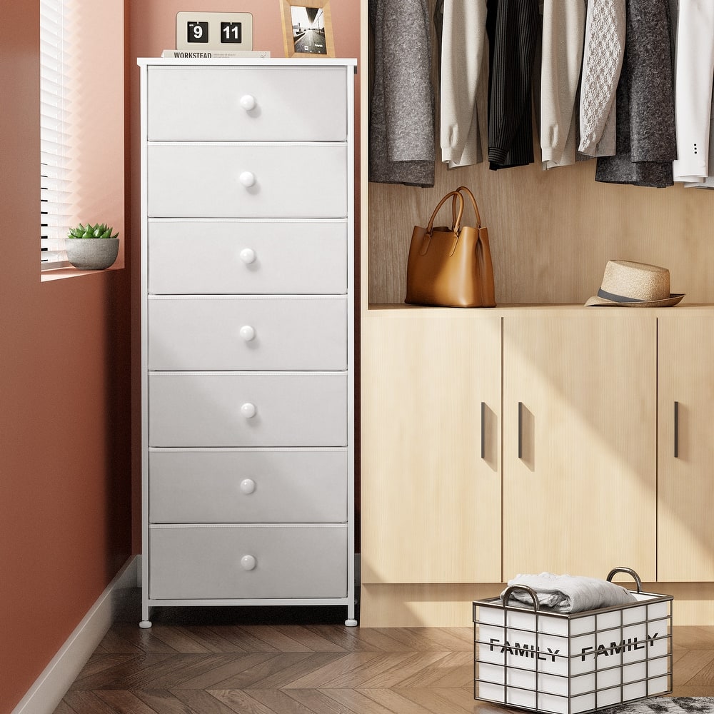 Slim Tall Vertical 7-Drawer Chest Dresser Closet Storage Organizer Unit for Bedroom