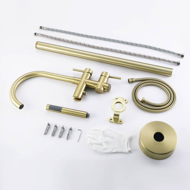 Freestanding Tub Faucet With Hand Shower Bathroom Floor Mounted Tub Filler Double Handle Bathtub Faucets Trim With Sprayer