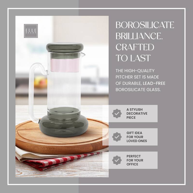 Elle Decor Bedside Pitcher Set Carafe with Cup - 32-Ounce Carafe