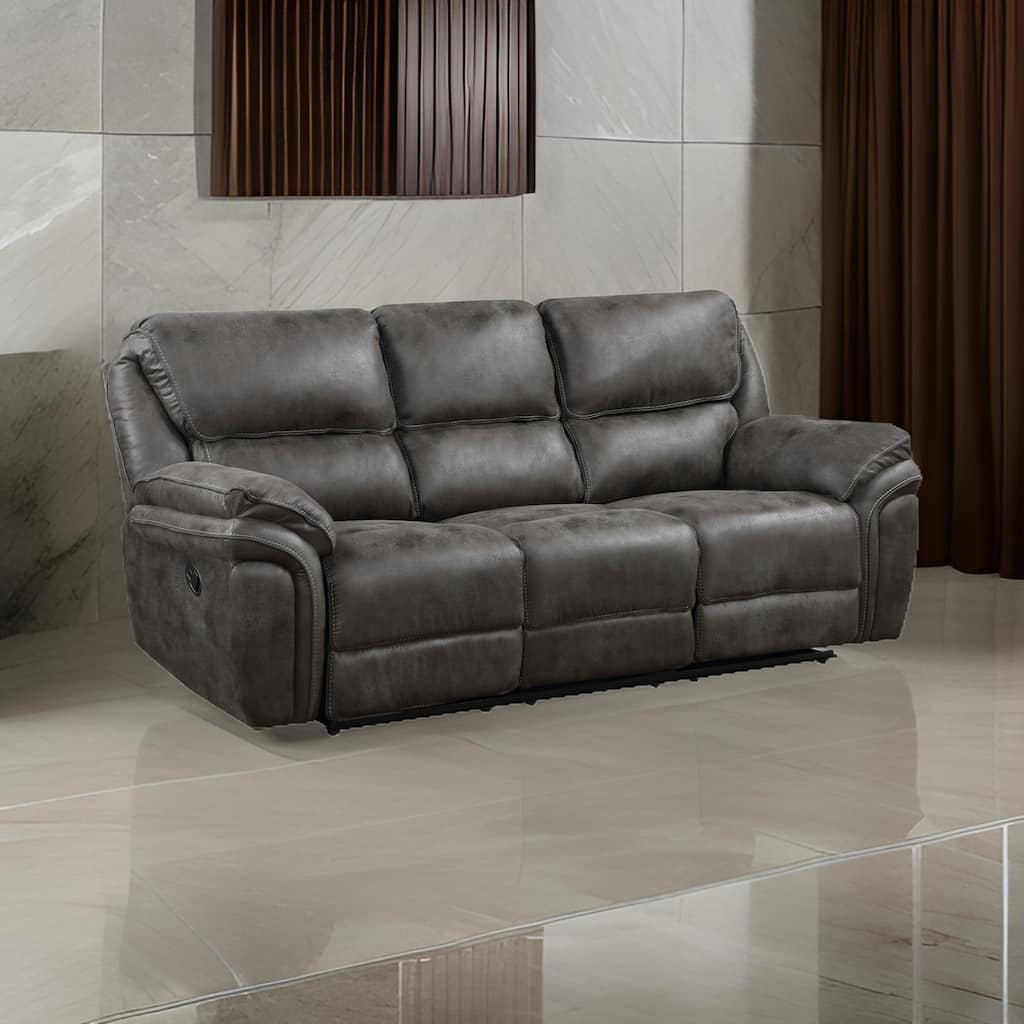 Tony 90 Inch Double Manual Recliner Sofa, Gray Microfiber, Solid Wood