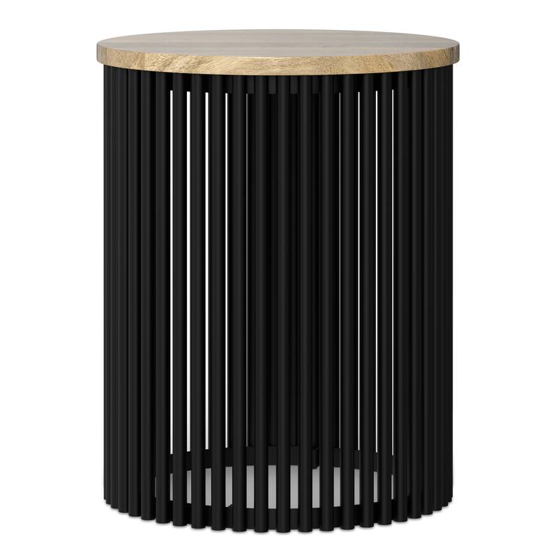 Simpli Home Demy 20" Wide Tall Industrial Side Table in Natural Solid Mango Wood & Black Metal