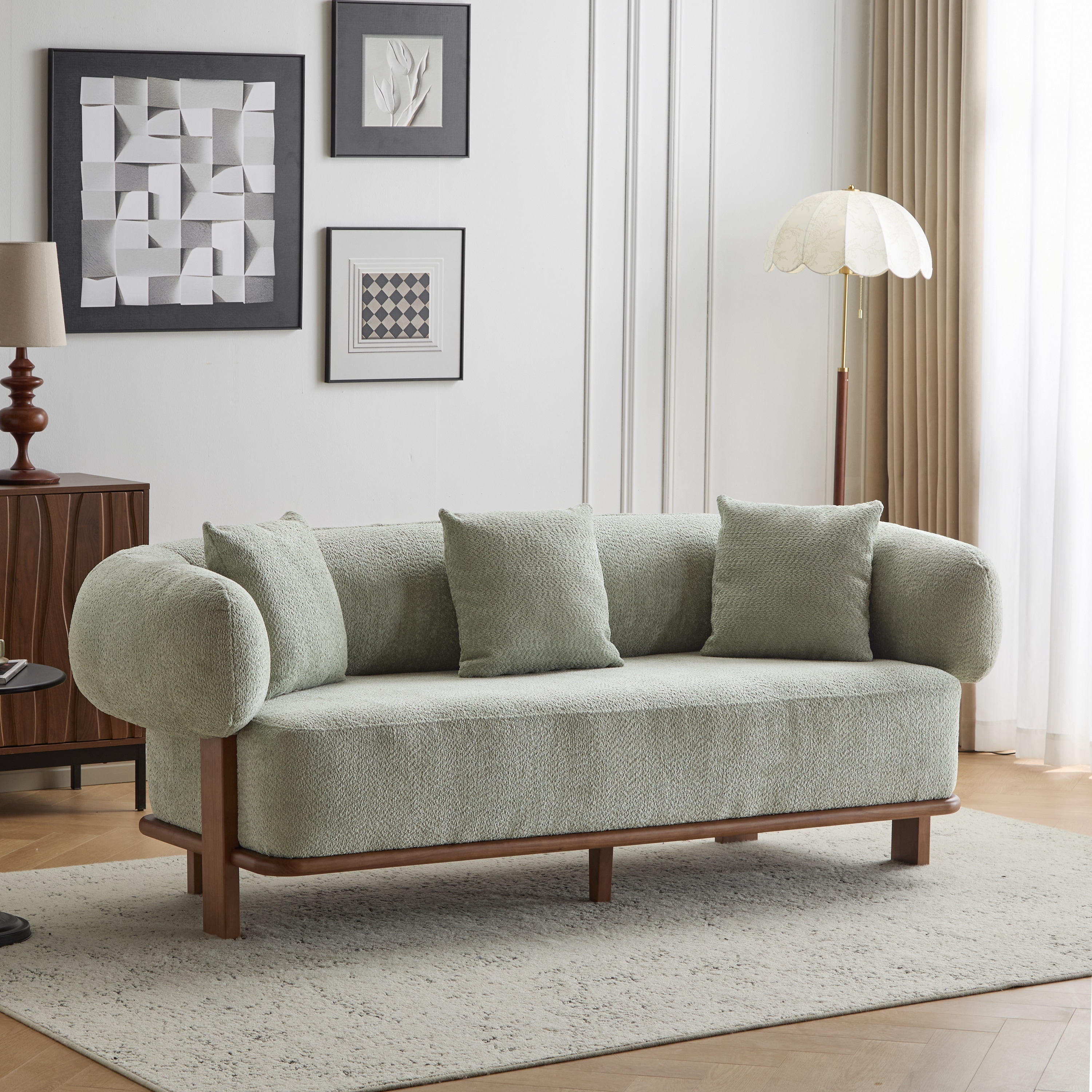 Mid-Century Modern Round Arm Curved Deep Seat Sofa
