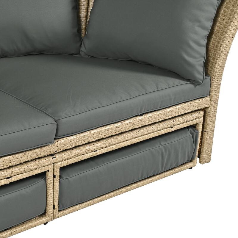 Outdoor Patio Daybed Wicker Rattan Double Daybed