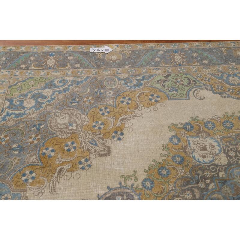 Hand Knotted Oriental 100% Wool Carpet Traditional Medallion Beige & Ivories Tabriz Area Rug - 11' 6'' X 8' 0''