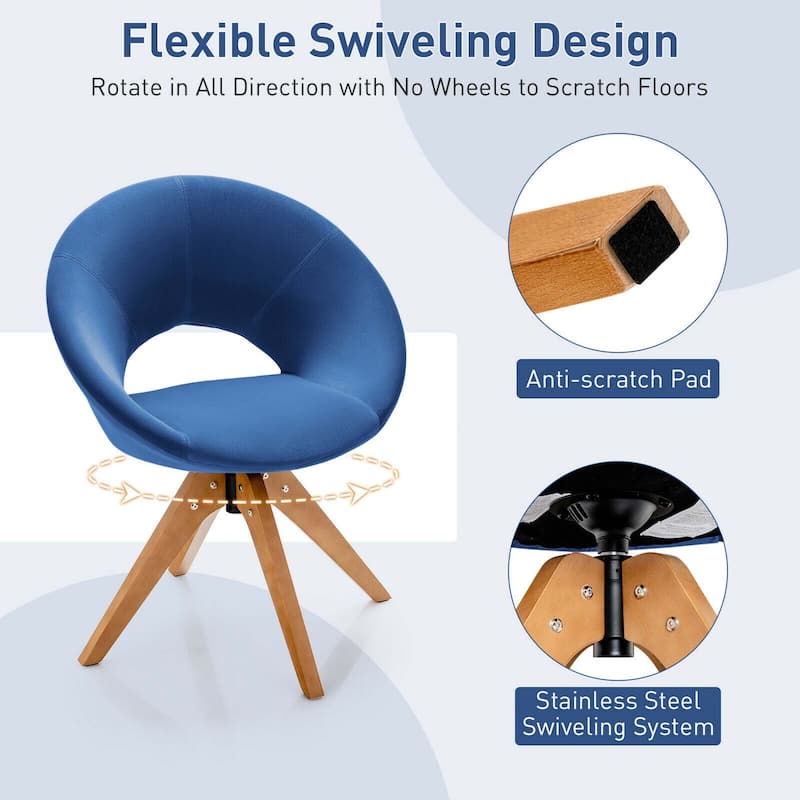 Gymax Set of 2 Swivel Accent Chair Modern Velvet Vanity Chair w/ Wood