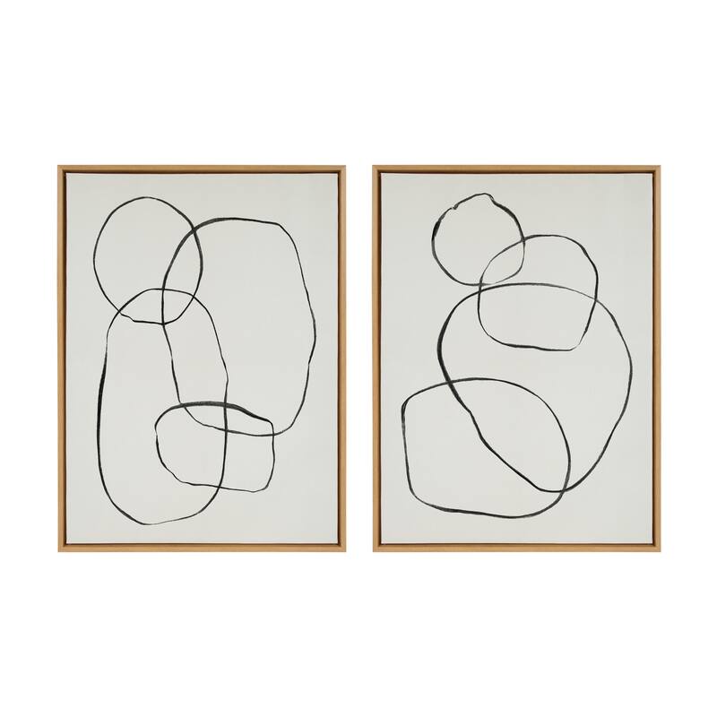 Kate and Laurel Sylvie Modern Circles Framed Canvas Set by Teju Reval - 2 Piece Set 28x38 Natural