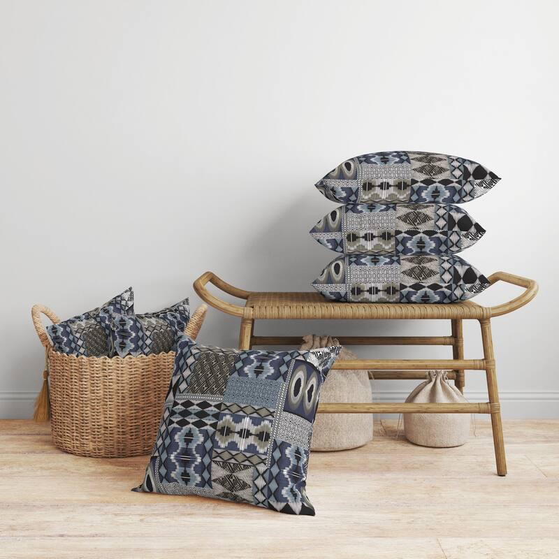 Patched Perfection Faux Suede Reversible Throw Pillow Blue and Brown