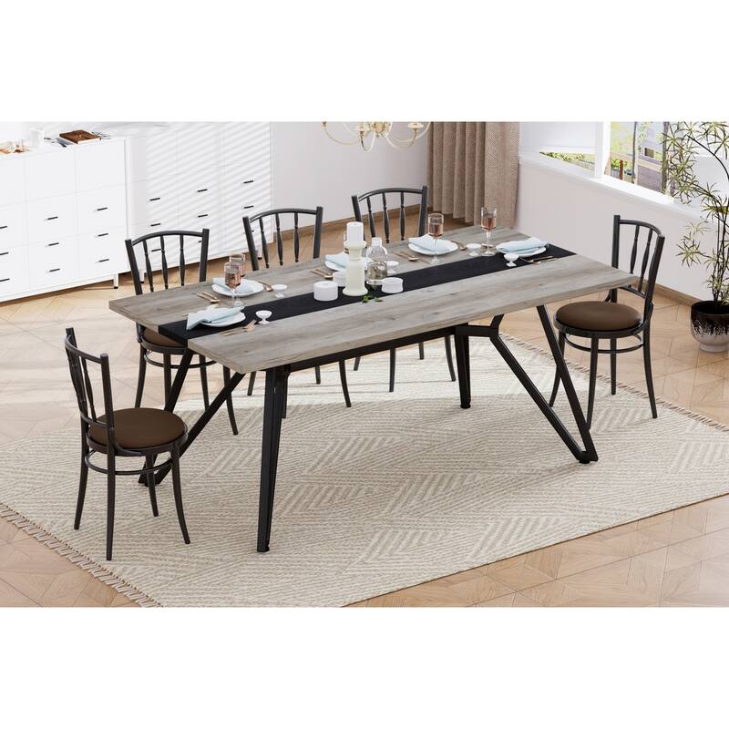 70.9" Large Dining Table for 6-8, Modern Farmhouse Kitchen Table with Spacious Tabletop & V-Shaped Steel Base, Adjustable Legs
