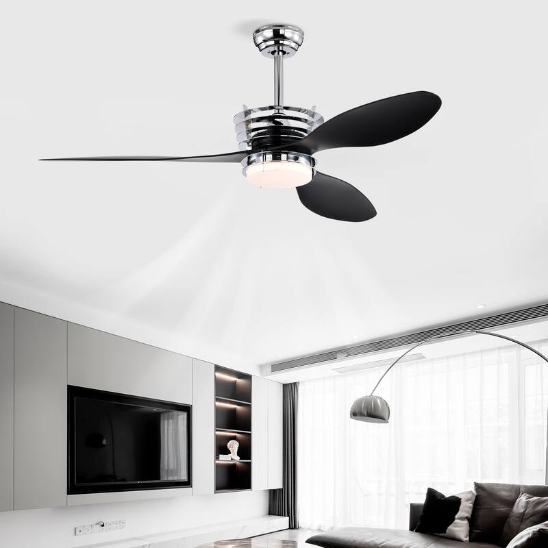 52'' 3 ABS Blades Ceiling Fan with Lights and DC Remote,DC Motor Ceiling Fan with 2 Down Rods,Indoor Ceiling Fan with Light