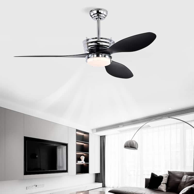 Modern Minimalist Ceiling Fan Light with 3 Blades and DC Motor, Speed Adjustment Function for Bedroom and Living Room - Chrome