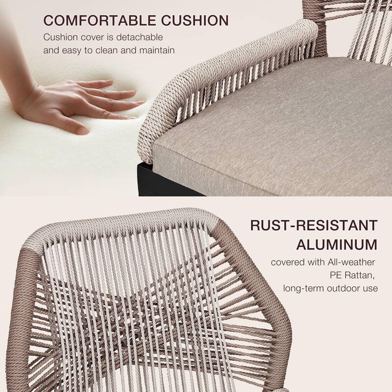 Counter Height Bar Stools Set of 2 Boho Rope Counter Height Bar Stools Rattan Woven Aluminum Modern Barstools