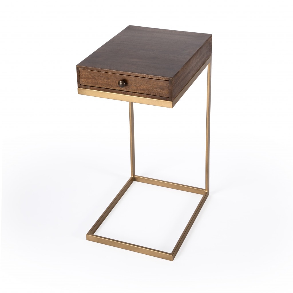 HomeRoots 27" Natural Brown Solid And Manufactured Wood Square End Table With Drawer - 13.75