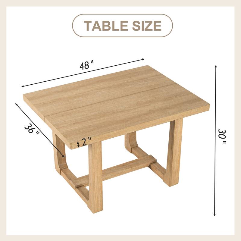 Rossetta 5-Piece Wood Transitional Farmhouse Style Dining Table Set with U-Shaped Trestle Base Table, 4 Upholstered Side Chairs