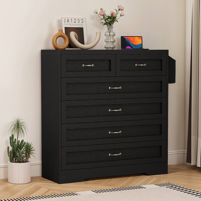 Vintage Double Dresser Chest of Drawers with Charging Station and Side Organizer Bag