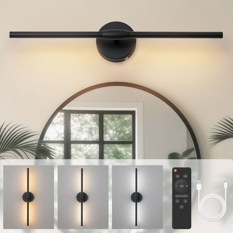 Starsky Modern 360° Rotating LED Wall Light Rechargeable with Touch Remote Black or Gold Finish - Black