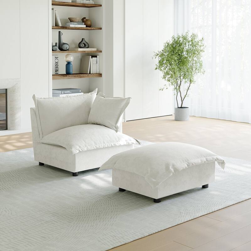 Casual 40"W Oversized Soft Comfy Cloud Chenille Chaise Lounge with Ottoman