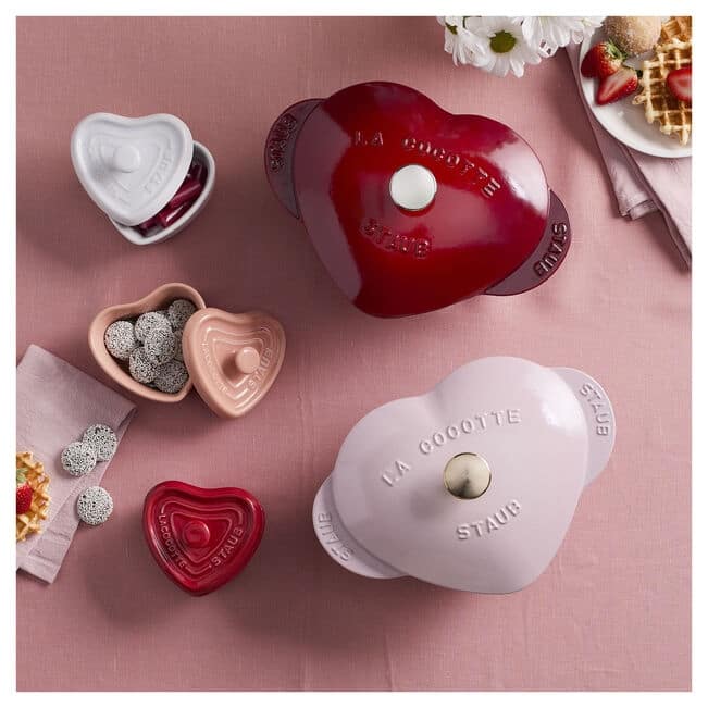 Staub Ceramic 3-pc Mini Heart Cocotte Set - Cherry, Pink, White - Multi
