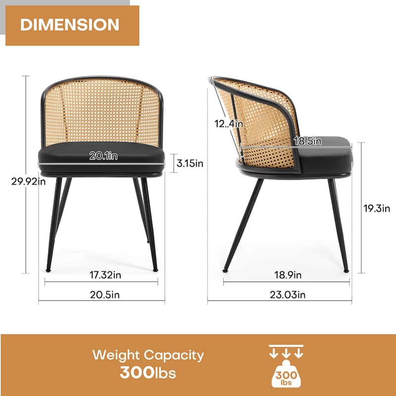 Upholstered Rattan Dining Chairs with Metal Legs Set of 2/4 - 29.92"H x 20.5"W x 23.03"D