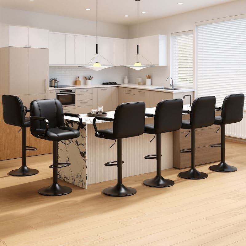 Swivel Bar Stools with Back Support - Adjustable Height Counter Stools for Kitchen Island & Home Bar - Black - Set of 6